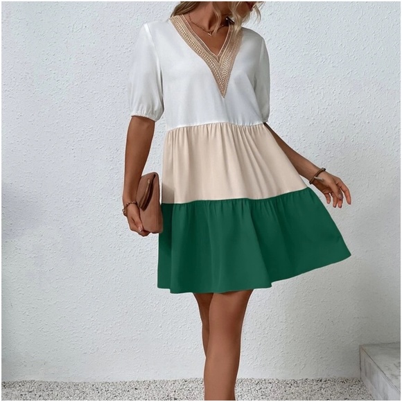 Boho Color Block Lace Oversized Mini Dress - Picture 4 of 13